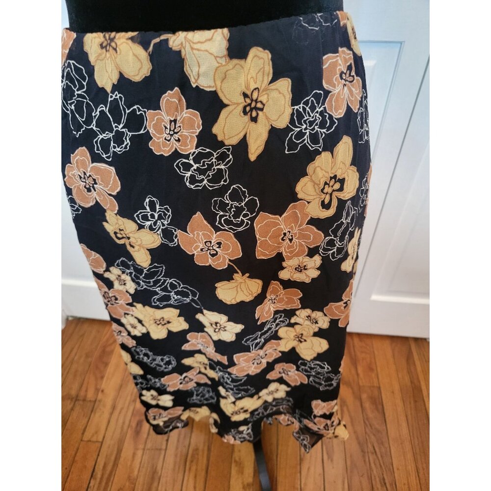 Susan Bristol Silk Black/Brown Skip Skirt Ruffle M Whimsygoth Grunge Fairy y2K
